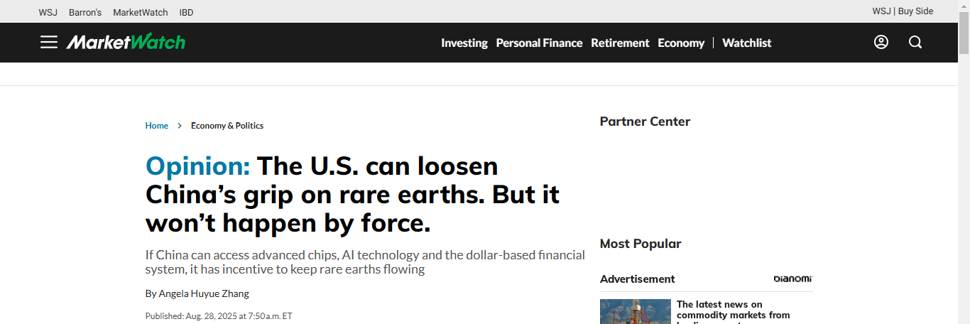 Opinion:The U.S. can loosen China’s grip on rare earths.But it won’t happen by force.